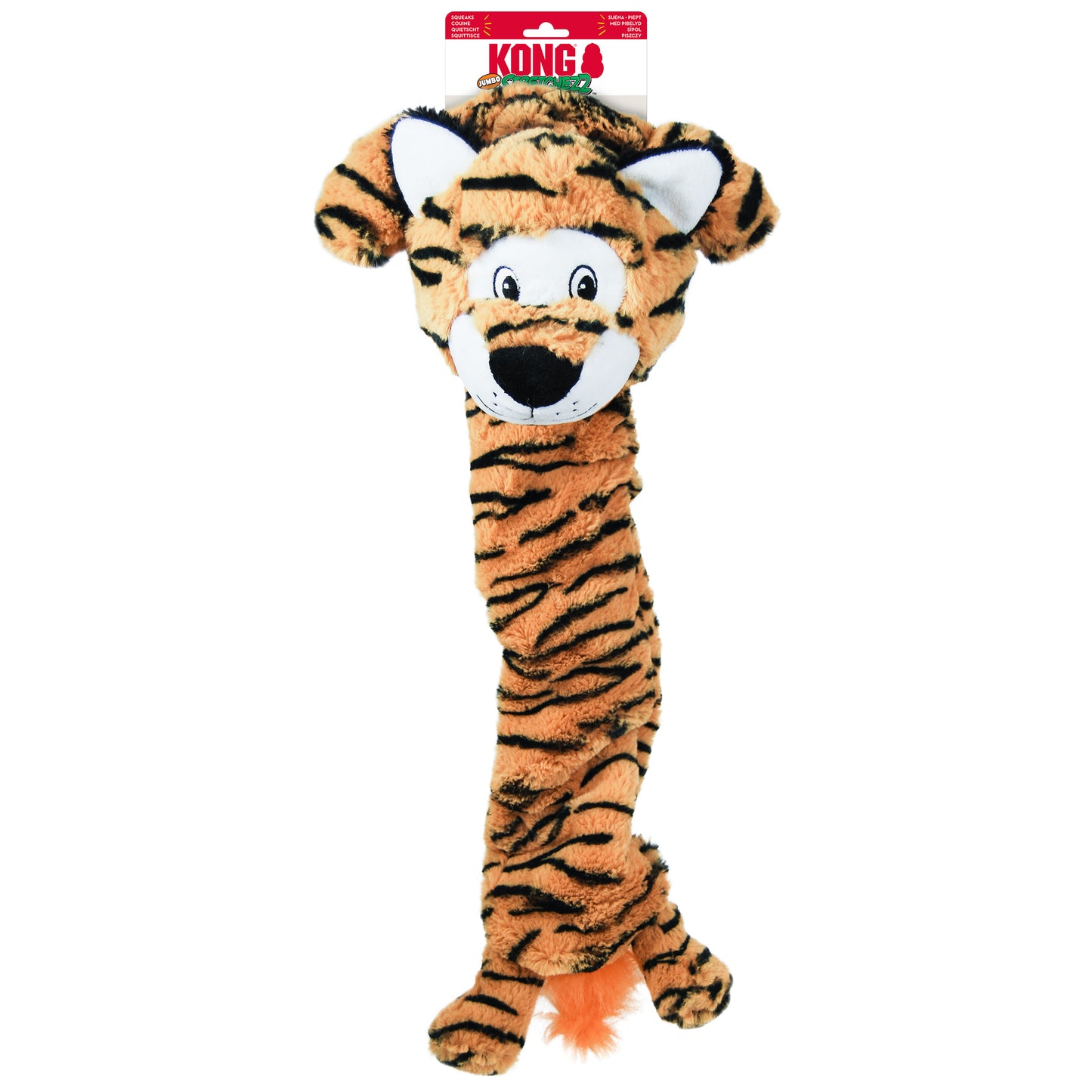 KONG Stretchezz Jumbo Tiger and Snow Leopard & KONG Stretchezz Legz Bear and Elephant Plush Dog Toys