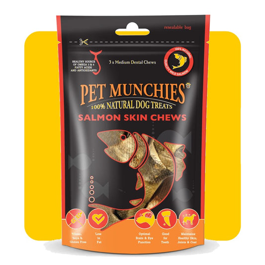 Pet Munchies Natural Medium Salmon Skin Chews - 90g