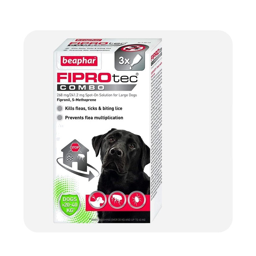 Beaphar FIPROtec COMBO Flea & Tick For Large Dogs (20-40kg) 3 Pipettes