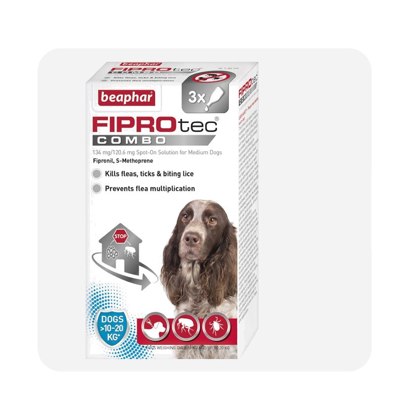 Beaphar FIPROtec COMBO Flea & Tick For Medium Dogs (10-20kg) 3 Pipettes