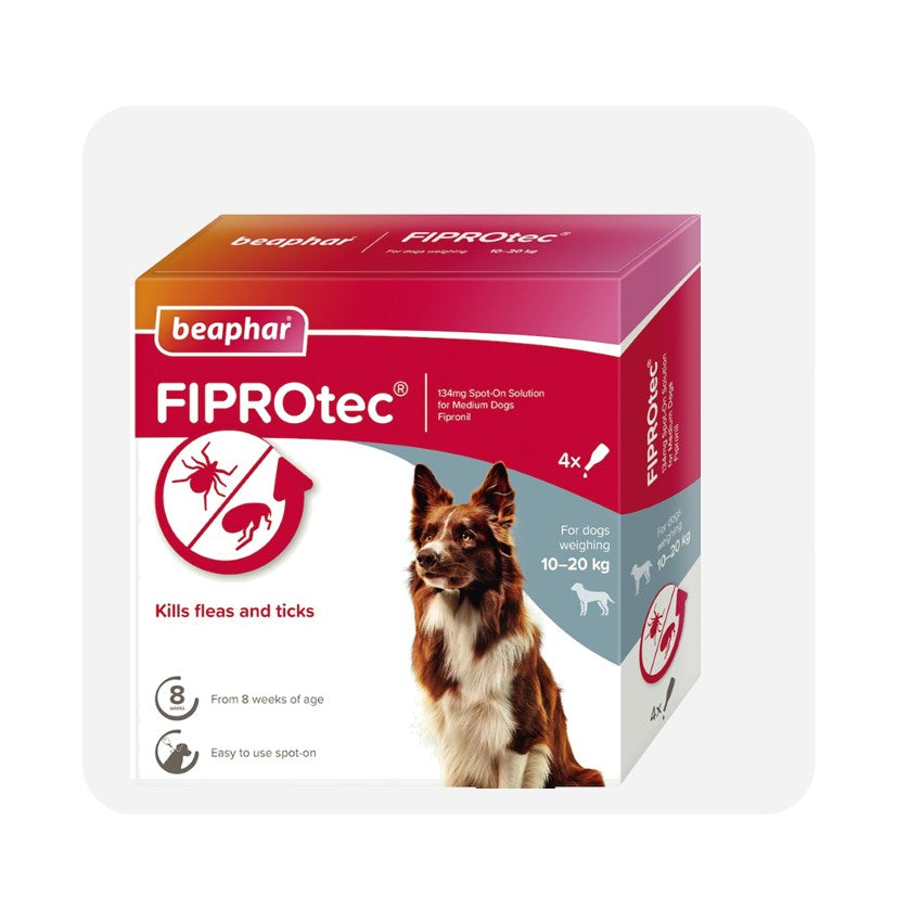 Beaphar FIPROtec Spot On Flea & Tick For Medium Dogs (10-20kg) 4 Pipettes