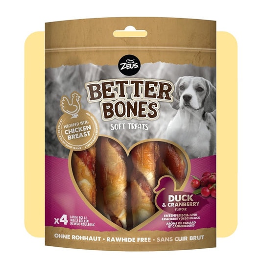 Zeus Better Bones Duck & Cranberry Wrapped Large Rolls - 4 Pack