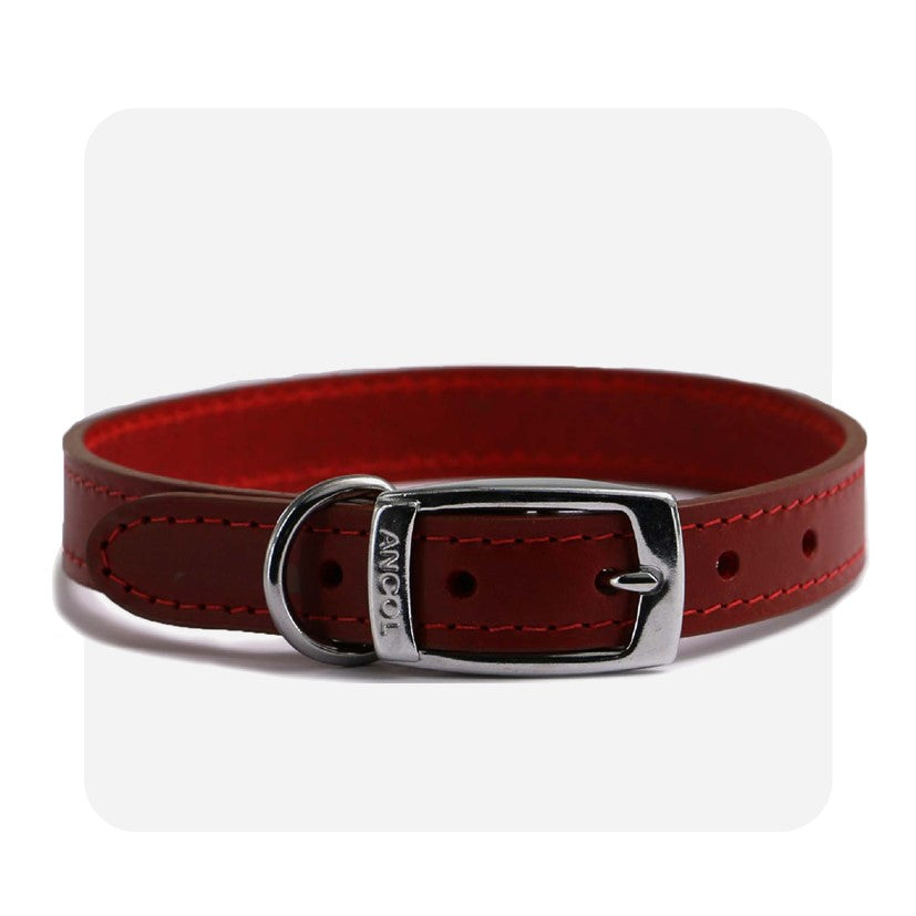 Ancol Leather Collar Red