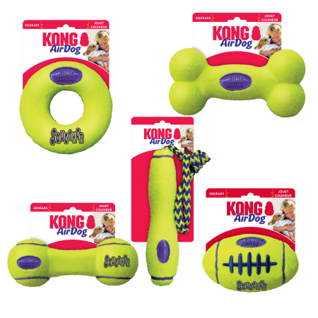 KONG Airdog Squeakair Bone, Donut, Dumbbell, Fetch Stick & Football