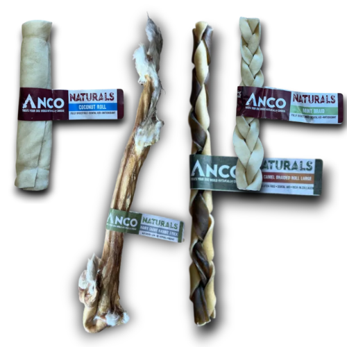 ANCO Natural Braids and Rolls - Beef, Camel, Chicken, Rabbit, Coconut, Honey, Mint & Turmeric