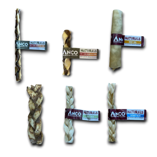 ANCO Natural Braids and Rolls - Beef, Camel, Chicken, Coconut, Honey, Mint, Peanut Butter & Turmeric