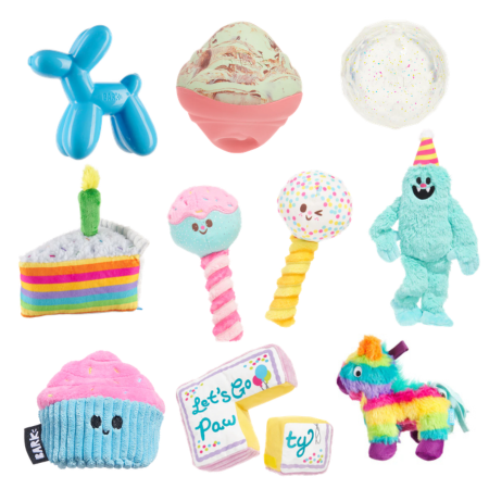 BARK Party Animal, Birthday, Celebration, Plush, 2 in 1 & Super Chewer Dog Toys