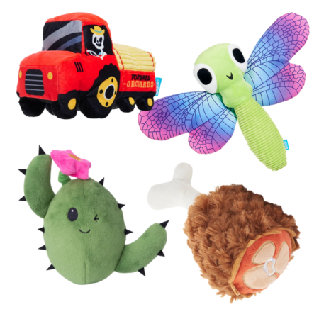 BARK Consuela The Cactus, Dragonfly Guy, Oldest McDonald & Tavern Turkey Leg - 2 in 1 Dog Toys