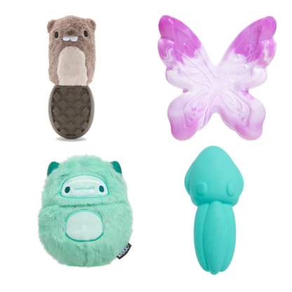 BARK Aurora Beast, Fairy Dogmother, P.B. Beaver & Whiz Squid - Super Chewer - 2 in 1 Dog Toy