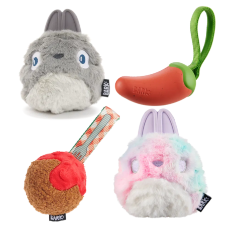 BARK A Squeaky Meat-A-Ball, Habanero Pupper, Hare Raiser & Hippie Hopper - Super Chewer Dog Toys