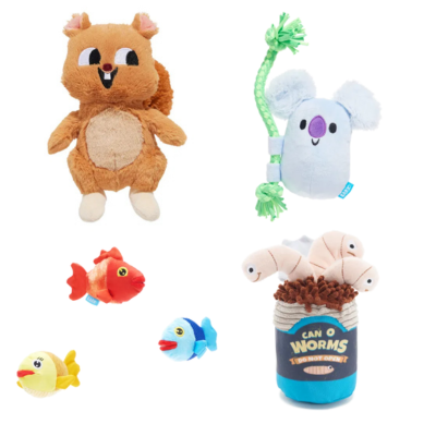 BARK Koa Koala, Live Bait Bites, Pearl Squirrel & The Groupers Soft Dog Toys