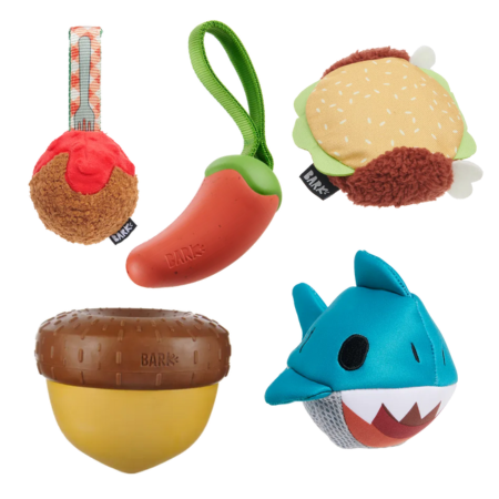 BARK Acornucopia, A Squeaky Meat-A-Ball, Great White Dwight, Habanero Pupper & Turkey Barker - Super Chewer Dog Toys