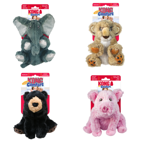 KONG Comfort Kiddos Pig, Lion, Elephant, Bear Plush Dog Toys with Removable Squeaker