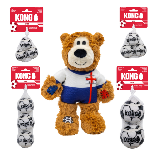 KONG Wild Knots Sports England Bears & Sport Soccer Balls, 4 Sizes World Cup 2026 Limited Edition