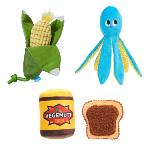 BARK Corn On The Slob, Odd Otto, More S'Mores & Vegemutt Toast Dog Toys
