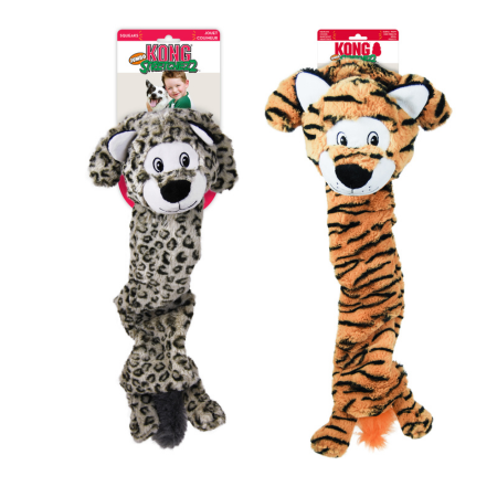 KONG Stretchezz Jumbo Tiger & Snow Leopard Plush Dog Toys