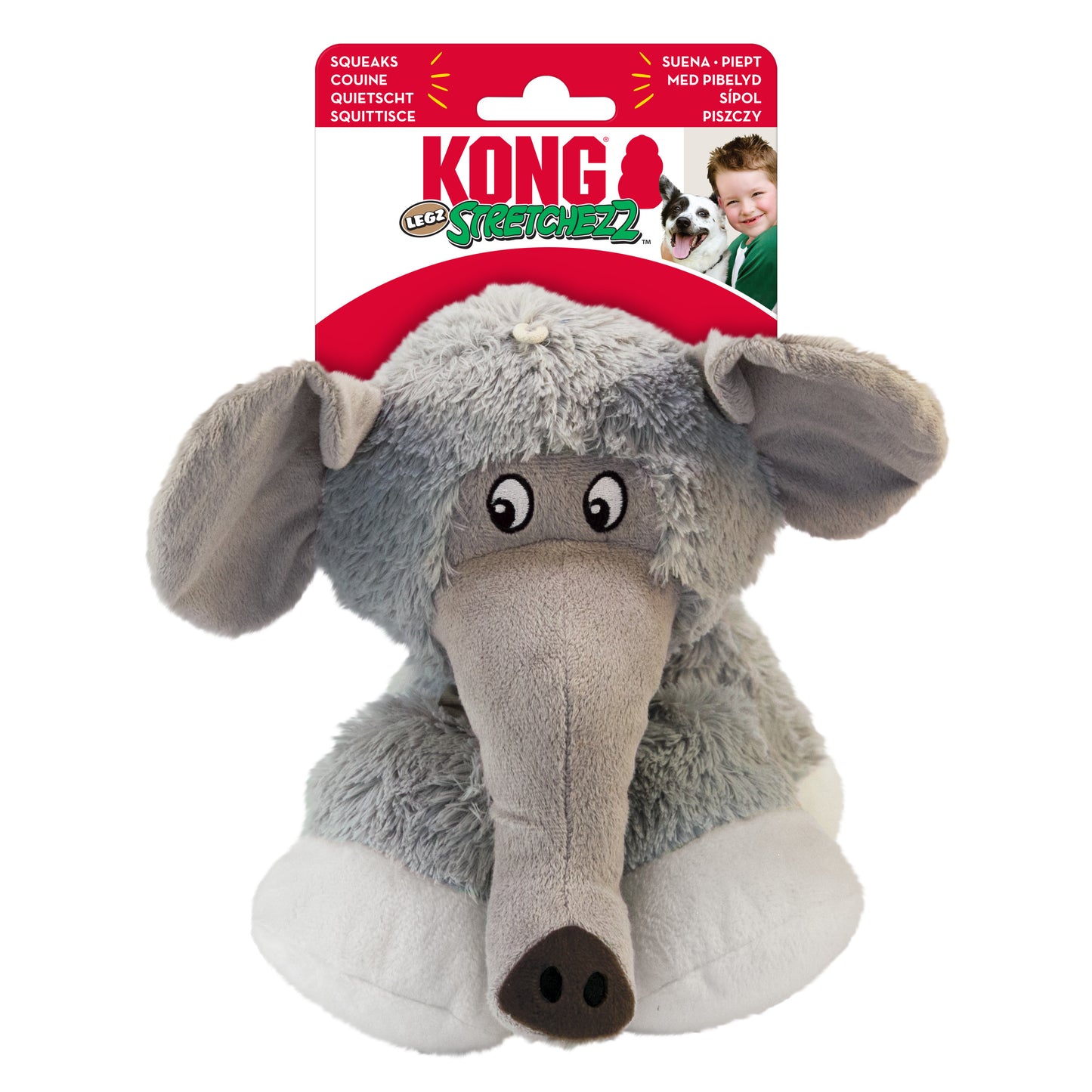 KONG Stretchezz Jumbo Tiger and Snow Leopard & KONG Stretchezz Legz Bear and Elephant Plush Dog Toys