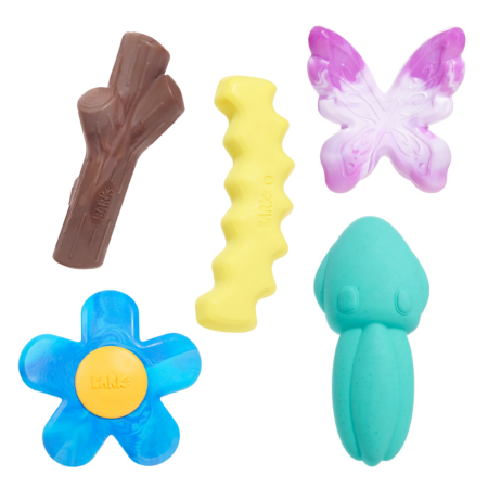 BARK Blue Power Flower, Crinkle Fry, Fairy Dogmother, Fall Fetch Stick & Whiz Squid - Super Chewer - Nylon Dog Toys