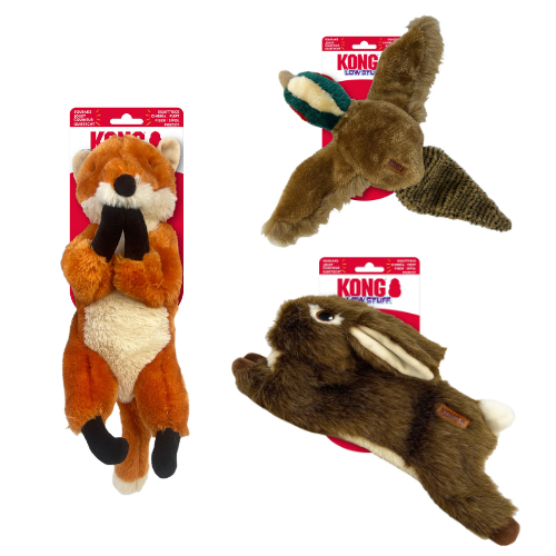 KONG Wild Low Stuff Fox, Pheasant & Rabbit - Minimal Stuffing Floppy Dog Toys