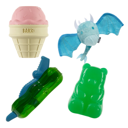 BARK Brrrtha The Dragon, Crocness Monster, Munchie The Bear & I-Squeak Cone - Super Chewer Dog Toys