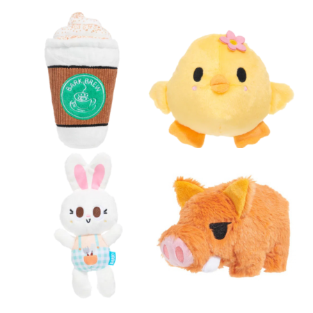 BARK Beau The Boar, Cup Of Bark Roast, Green Thumb Bun & Lil' Hennifer Soft Dog Toys