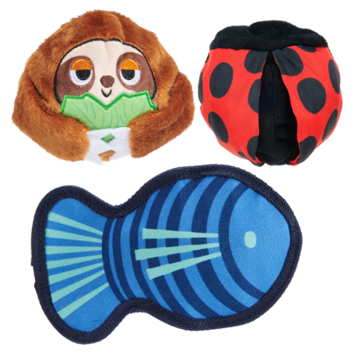 BARK Lady Bugsy, Sonny The Sloth, Rad Herring - Super Chewer - 2 in 1 Dog Toy