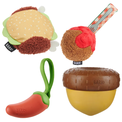 BARK Acornucopia, A Squeaky Meat-A-Ball, Habanero Pupper & Turkey Barker - Super Chewer Dog Toys